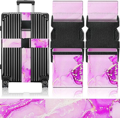 Slohif Luggage Straps for Suitcases Travel Belt Accessories Luggage Connector Identifiers Over Handle with Buckle Unique Nylon Adjustable Strap for Sleeping Bag Car Seat Deep Purple Marble (2 Pack)
