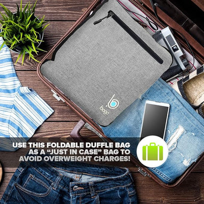 Bago Big XXL Foldable Duffel Bags for Traveling Women & Men - 140L Packable Duffle Bag for Travel with Shoe Compartment - Water Repellant, Heavy Duty, Lightweight Folding & Collapsible (SnowGray)