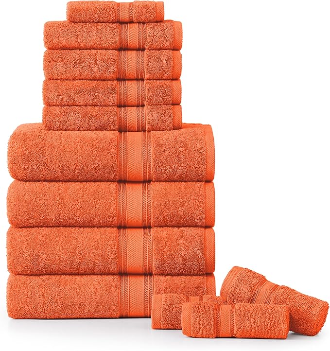 LANE LINEN Luxury 12 Piece Bath Towel Set - 100% Cotton, Rust Color, Absorbent, Quick Dry, Soft, Oeko-Tex Certified, Satisfaction Guarantee
