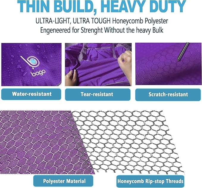 Bago Large Foldable Duffel Bags for Traveling Women & Men - 100L Packable Duffle Bag for Travel with Shoe Compartment - Water Repellant, Heavy Duty, Lightweight Folding & Collapsible (Purple)