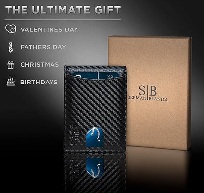 SERMAN BRANDS RFID Blocking Slim Bifold Genuine Leather Minimalist Front Pocket Wallets for Men with Money Clip Thin Gift