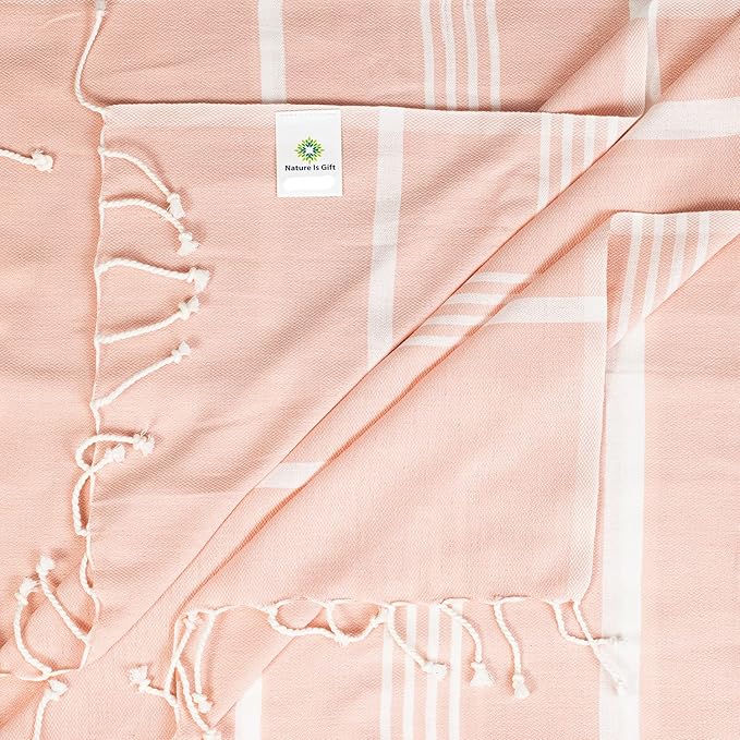 Turkish Beach Towel | 100% Cotton, Prewashed, 38 x 70 Inches | Quick Dry, Sand Free, Lightweight | Large Bath Towel for Beach, Pool, Bathroom, SPA, Gym, Yoga and Beach Blanket Pale Pink