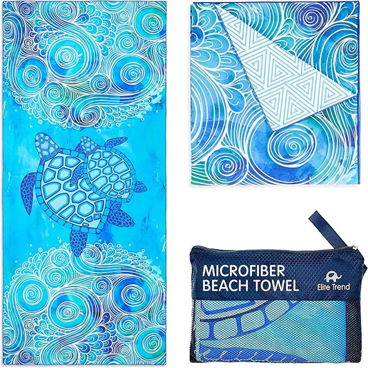 Elite Trend Microfiber Beach Towel for Adults with Bag - Extra Large 78x35 inch Lightweight Sand Free Quick Dry Towel for Travel, Swimming, Yoga, Camping (Sea Turtle)