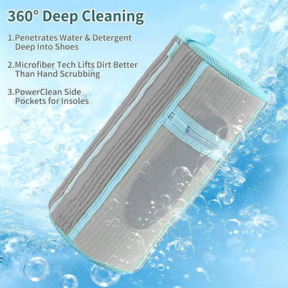 Shoe Washing Machine Bag: 2 pcs Shoe Bag for Washing Machine and dryer - Durable Zipper - 360° Deep Clean - Reusable laundry Bag for Sneaker/Slippers/Tennis/Runing Shoes & Insole(Grey)