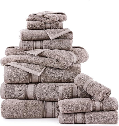 LANE LINEN 100% Mercerized Cotton Bath Towel Set of 12 – Zero Twist Shower Towels, 4 Bath, 4 Hand Towel & 4 Washcloths, Quick-Dry, Luxuriously Soft & Durable, Perfect for Everyday use – Platinum