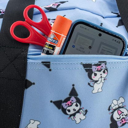 Kuromi Girls Duffle Bag, 16 x 10 x 6.5 inch, Travel Sleepover Dance Bag with Pockets, Purple