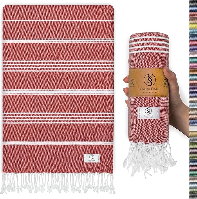 Turkish Beach Towel Soft & Sand Free Extra Large (39" x 71") - Quick Dry, Versatile and Functional as Pool, Bath and Travel Towel, Picnic, Outdoor and Beach Blanket - Rose Red