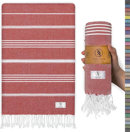 Turkish Beach Towel Soft & Sand Free Extra Large (39" x 71") - Quick Dry, Versatile and Functional as Pool, Bath and Travel Towel, Picnic, Outdoor and Beach Blanket - Rose Red
