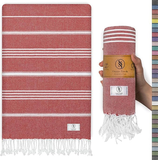 Turkish Beach Towel Soft & Sand Free Extra Large (39" x 71") - Quick Dry, Versatile and Functional as Pool, Bath and Travel Towel, Picnic, Outdoor and Beach Blanket - Rose Red