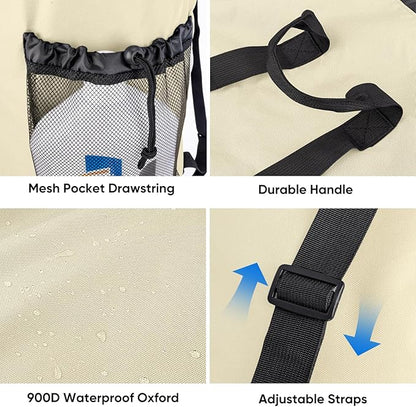 BALEINE 150L Laundry Bag Backpack, 900D Oxford Fabric Large Travel Laundry Bags with Shoulder Straps and 2 Mesh Pockets for College Dorm, Apartment, Laundromat (Beige, 150L)