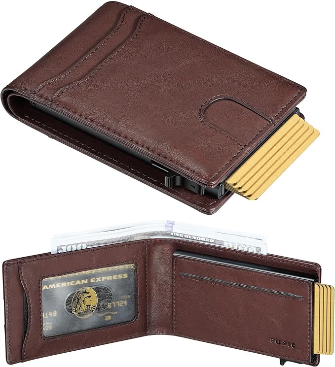 furid Card Wallet For Men Slim: Smart Rfid Minimalist Front Pocket Pop Up Wallet with ID Window - Stocking Stuffers Gifts Boxed for Husband Father at Birthday Anniversary