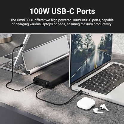 Omnicharge Omni 30C+ 25,400mAh/94Wh Professional Premium Portable Power Bank with 100W USB-C/DC/USB-A, Portable Charger with 3X Flexible Wireless Charging Plates for iPhone/airpods/iwatch