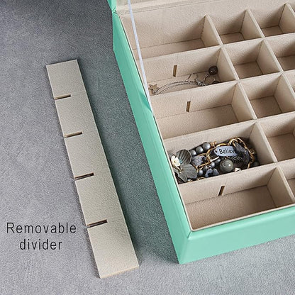 Frebeauty Earring Organizer Classic Jewelry Box 50 Slots Double Layer Jewelry Storage Case with 6 Necklace Hook and Bracelet Pocket(Turquoise)