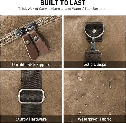 Wildroad Waxed Canvas Genuine Leather 50L Waterproof Duffle Bag - Vintage Travel Weekender Overnight Carry On