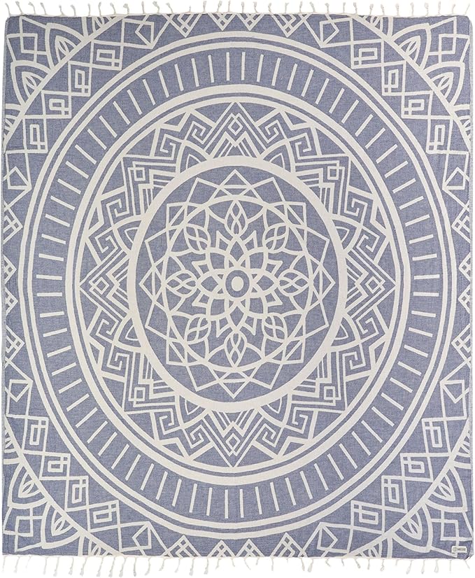 Sand Cloud Extra Large Turkish Beach Towel - Sand Free - 100% Organic Turkish Cotton Yarn - Quick Dry Towel for Beach, Picnic, Blanket or Bath - As Seen on Shark Tank - Cool Glacier (Navy)