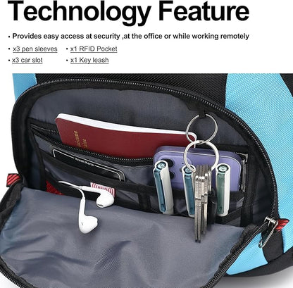 Boavan Laptop Backpack for men, 17.3 inch Laptop Bag with USB Port, Waterproof Travel Work Backpack Purse, Anti-Theft Teacher Nurse Doctor Casual Bookbags Office Business backpack，Black&Sky Blue