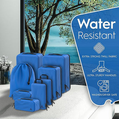 8-Piece Luxury Compression Packing Cubes & Bags for Travel – Maximize Space in Luggage with HybridMax Double-Capacity Design, 50 Luggage Tags, Deluxe Set, Lifetime Satisfaction Suitcase Organizer Bags