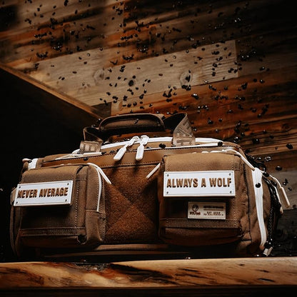 WOLFpak 20L Mini Duffle Bag for Gym & Travel | Waterproof Carry-On Weekender Bag with Shoe Compartment, Hard Bottom, and Tactical Molle System (Mocha Brown)