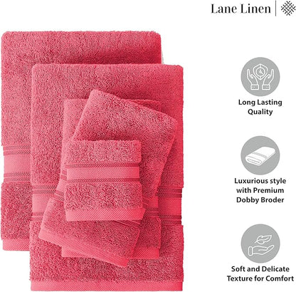 LANE LINEN Luxury Bath Towels Set - 3 Piece Set, 100% Cotton Bathroom Towels, Zero Twist, Quick Dry Towels, Absorbent Bath Towel, Super Soft, 1 Bath Towel, 1 Hand Towel, 1 Wash Cloths - Honeysuckle