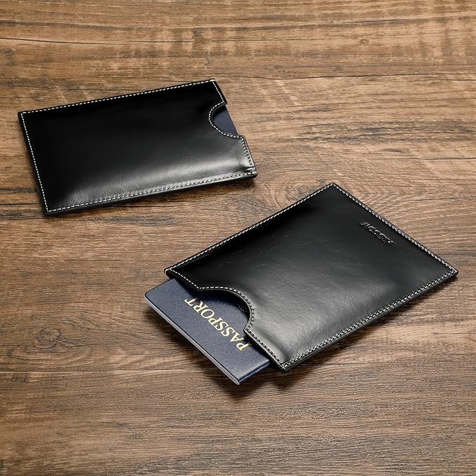 HISCOW Minimalist Passport Sleeve - Italian Calfskin (Antiqued Black)
