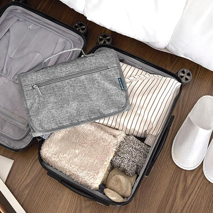 PAVILIA Hanging Toiletry Bag Women Men, Travel Kit Foldable Large Toiletries Organizer, Roll up Cosmetics Makeup Bag Accessories, Waterproof Essentials Jewelry Case (Heather Grey)