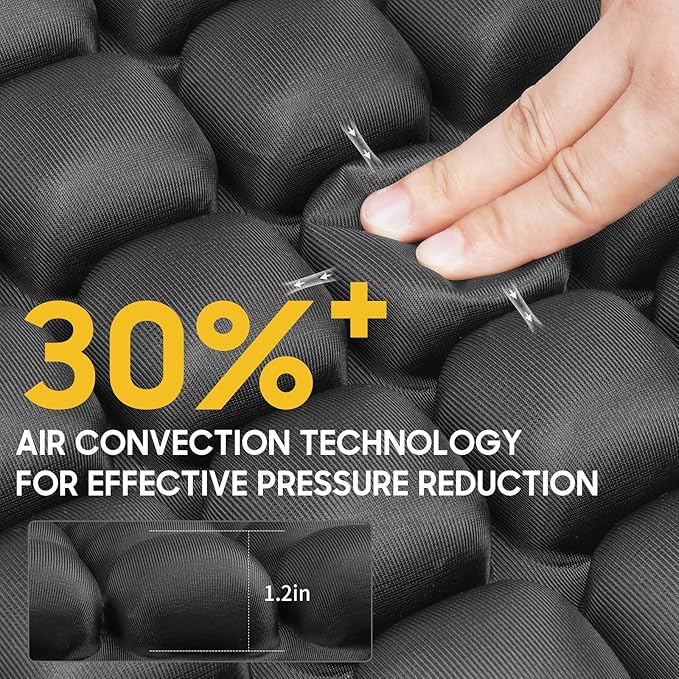 Inflatable Seat Cushion - Portable Travel Cushion for Airplane, Office & Camping - Adjustable Support with Pressure Dispersion to Prevent Discomfort & Bedsore-Blue