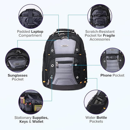 Targus Drifter II Laptop Backpack, Black/Gray – Backpack for Men for Business and Travel, Durable Water-Resistant Material, Fits up to 17" Laptops (TSB239US)