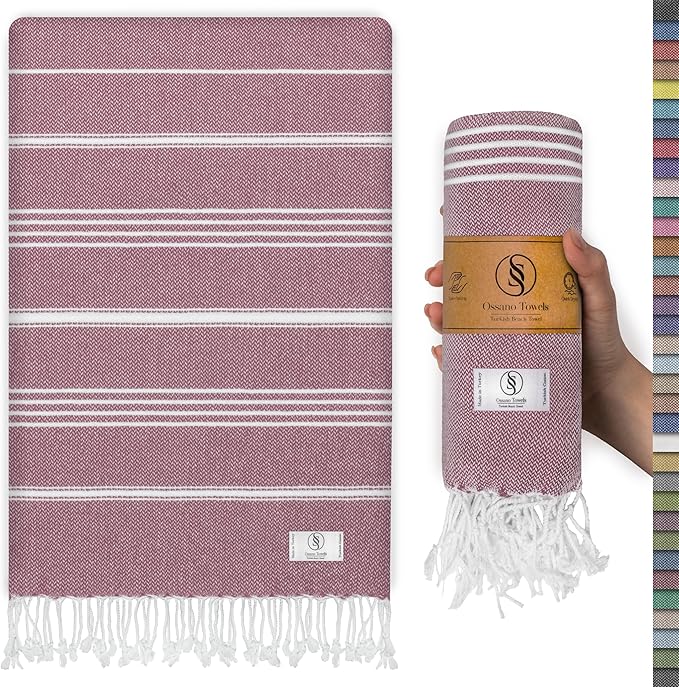 Turkish Beach Towel Soft & Luxury Extra Large (39" x 71") - Quick Dry, Versatile and Functional as Travel, Outdoor and Picnic Blanket, Yoga, Pool and Bath Towel - Magenta