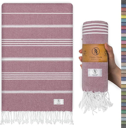 Turkish Beach Towel Soft & Luxury Extra Large (39" x 71") - Quick Dry, Versatile and Functional as Travel, Outdoor and Picnic Blanket, Yoga, Pool and Bath Towel - Magenta