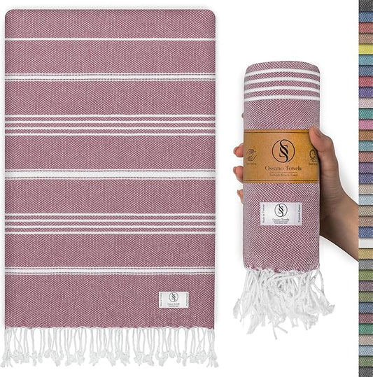 Turkish Beach Towel Soft & Luxury Extra Large (39" x 71") - Quick Dry, Versatile and Functional as Travel, Outdoor and Picnic Blanket, Yoga, Pool and Bath Towel - Magenta