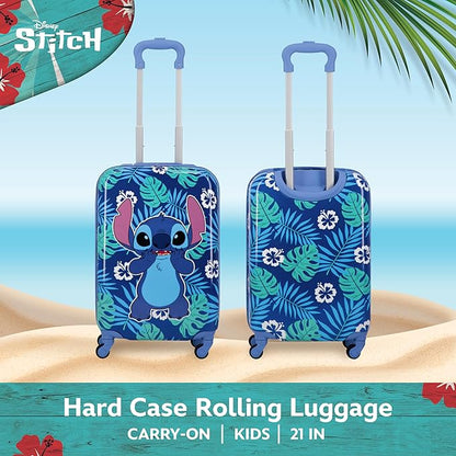 FUL Disney Stitch 21 Inch Kids Carry On Luggage, Hardshell Rolling Suitcase with Spinner Wheels, Blue