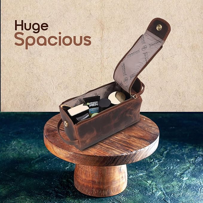 Hammonds Flycatcher Genuine Leather Travel Toiletry Bag for Men and Womens Makeup Bag Organizer, Grooming and Shaving Essentials- Mens Dopp Kit for Travel - Large Cosmetic Bags for Women - Vintage Tan