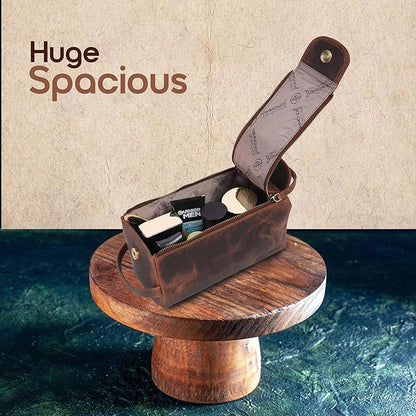 Hammonds Flycatcher Genuine Leather Travel Toiletry Bag for Men and Womens Makeup Bag Organizer, Grooming and Shaving Essentials- Mens Dopp Kit for Travel - Large Cosmetic Bags for Women - Vintage Tan