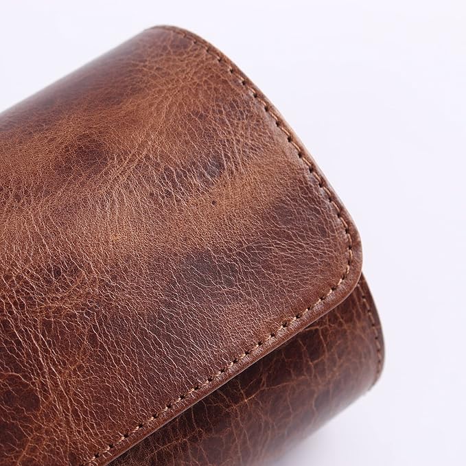 Genuine Napa Leather Watch Roll Travel Case for 3 Watches - Travel Watch Rolls and Leather Watch Display Cases with Velvet Interior - Watch Storage Organizer Men's