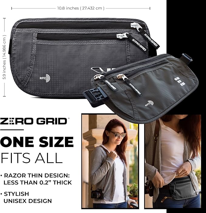 Money Belt for Secure Travel - RFID Blocking Slim Passport Holder - Hidden Waist Pouch for Cash, Credit Cards, Documents - Concealable Under Clothes, Water-Resistant Slim Fanny Pack for Men and Women
