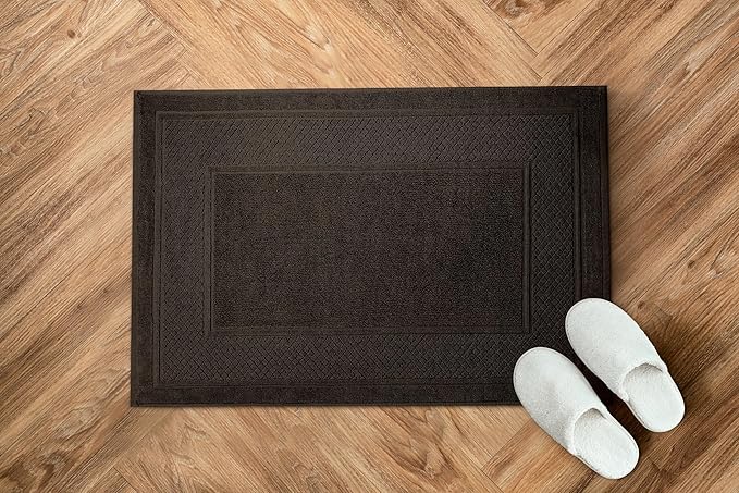 Avalon Towels Brown Bath Mat - 100% Cotton Set of 2 Absorbent Bathmat - Bathroom Mats Quick Dry Bath Mats for Bathrooms (22x34 Inches)