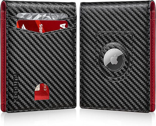 RUNBOX AirTag-Wallet-Mens-Slim-RFID Blocking Wallets Leather with Bill Compartment Air Tag Bifold Card Holder Wallet Gifts for Men Dad