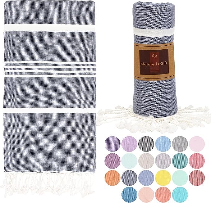 Beach Towel 100% Cotton Turkish Beach Towel Adult 38x70 Inch Pre-washed Absorbent Extra Large|Sand Free Quick Dry BathTowels|Lightweight Blanket|Travel Cruise Camping Spa Gym Yoga Towel|Blue Depths