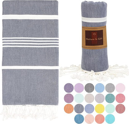 Beach Towel 100% Cotton Turkish Beach Towel Adult 38x70 Inch Pre-washed Absorbent Extra Large|Sand Free Quick Dry BathTowels|Lightweight Blanket|Travel Cruise Camping Spa Gym Yoga Towel|Blue Depths