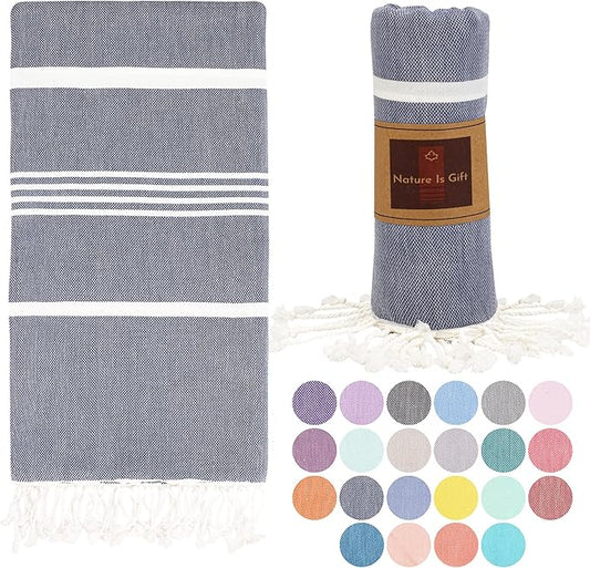 Beach Towel 100% Cotton Turkish Beach Towel Adult 38x70 Inch Pre-washed Absorbent Extra Large|Sand Free Quick Dry BathTowels|Lightweight Blanket|Travel Cruise Camping Spa Gym Yoga Towel|Blue Depths