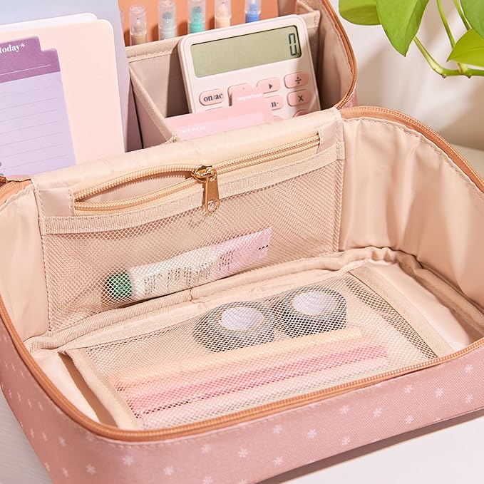 Erin Condren Medium Organizer Case, Multi-Purpose Travel Case with Stylish Terracotta Asterisk Design, Removable Dividers and Sturdy Vegan Leather Handle, Carry Toiletries, Makeup, Jewelry and More