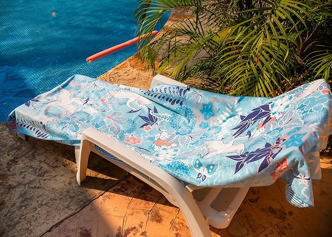 Quick Dry Towel Extra Large 78x35 Inch - Microfiber Beach Towel - Perfect for Beach, Travel, Swimming, Pool, Yoga, Hiking, Camping - Lightweight, Fast Drying, Compact for Adults (Kimono Blue)