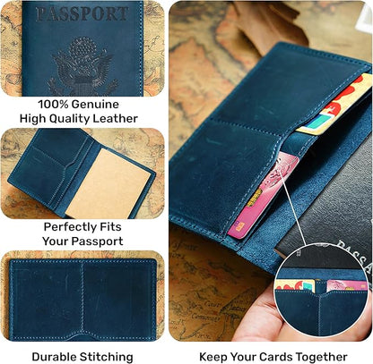 HIFA Leather Passport Holder, Handmade Passport Cover with Card and Ticket Slot - Genuine Leather, Elegant Design, Easy Access - Passport Case, Passport Wallet, Passport Holder