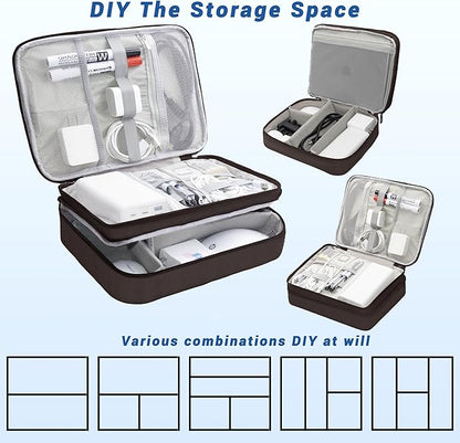 Electronics Organizer,Travel Cord Organizer Pouch, Portable Cable Organizer Bags, Waterproof Electronic Accessories Storage Case for Cables, Cords, Charger, Phone (Three Layer-Brown)