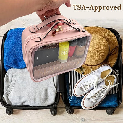 JAZD Clear Makeup Bag Toiletry Bag for Women Cosmetic Case Large Capacity Travel Make Up Bag Organizer Transparent Storage Compartment TSA Approved