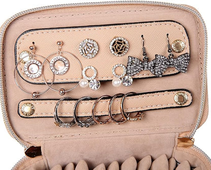 Angelina's Palace Jewelry Organizer Case Bridesmaid Gifts Travel Bag Vegan Leather Box for Necklace Earring Bracelet Ring(light fawn)