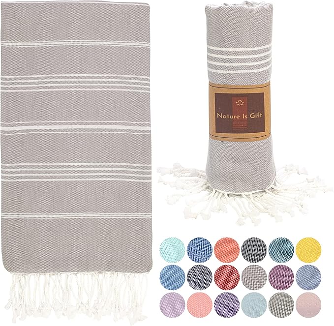 Beach Towel 100% Cotton Turkish Beach Towel Adult 38x70 Inch Pre-washed Absorbent Extra Large|Sand Free Quick Dry BathTowels|Lightweight Blanket|Travel Cruise Camping Spa Gym Yoga Towel|Dapple Grey