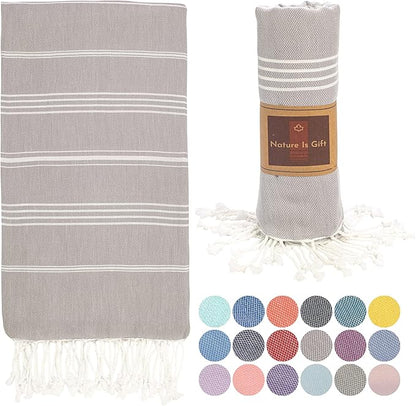 Beach Towel 100% Cotton Turkish Beach Towel Adult 38x70 Inch Pre-washed Absorbent Extra Large|Sand Free Quick Dry BathTowels|Lightweight Blanket|Travel Cruise Camping Spa Gym Yoga Towel|Dapple Grey