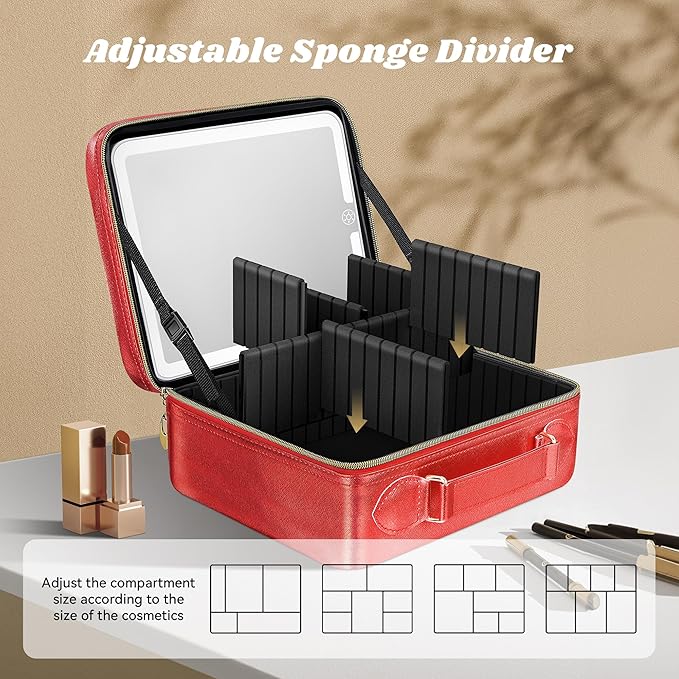 JUSRON Travel Makeup Bag (Red, Medium)