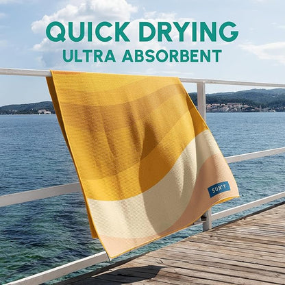 SUN'Y Waffle Microfiber Beach Towel – Sand Free, Quick Dry, Ultra Absorbent, Lightweight & Compact Travel Towel with Carry Bag - Large (63” x 31.5”), Boho
